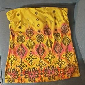 No Boundaries Yellow Strapless Boho Print Tube Top